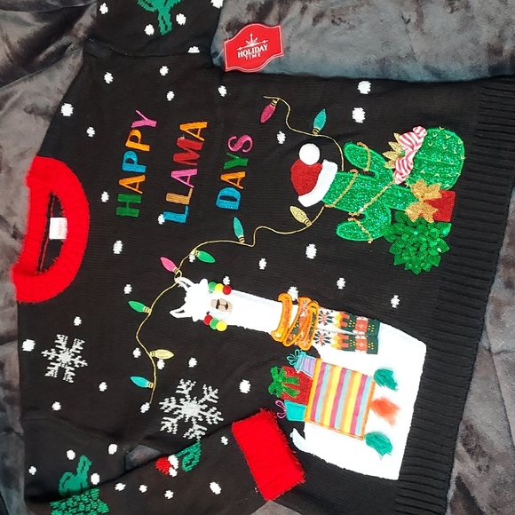 Womens Holiday Time Christmas Sweater Happy Llama Days - Picture 9 of 14